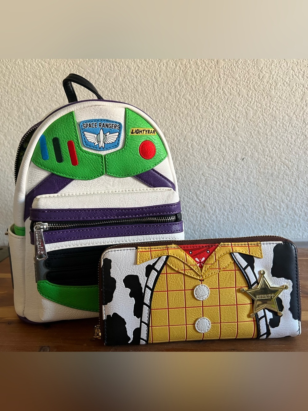 Loungefly  Toy Story Buzz Lightyear Backpack with Woody-Inspired Wallet Set